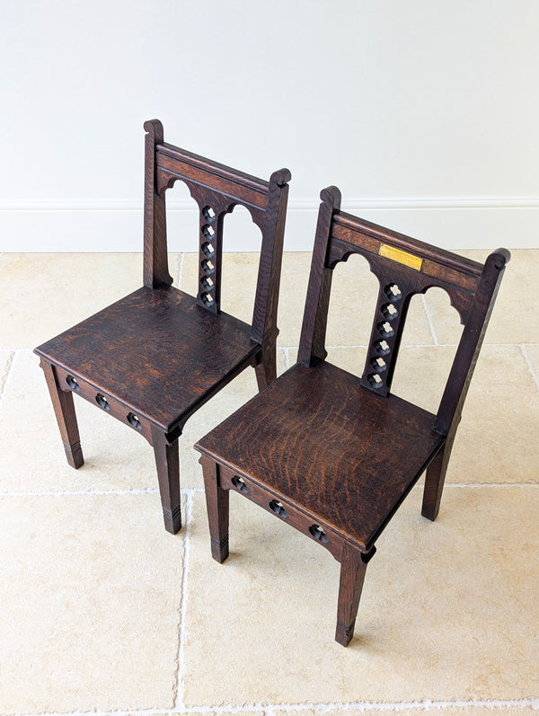 Antique Edwardian Gothic Revival Oak Church Chairs c.1911