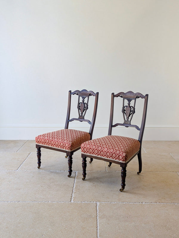 Pair of Antique Edwardian Sheraton Revival Mahogany Salon Chairs c.1905