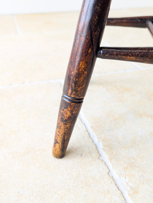 Antique Mid-Victorian English Oak Country Stool c.1860