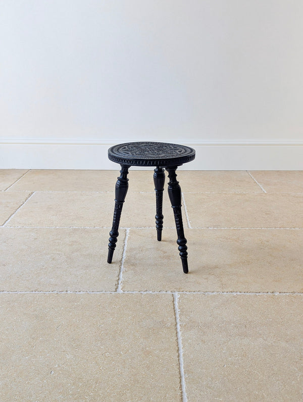 Antique Victorian Ebonised Chip-Carved Occasional Table c.1890
