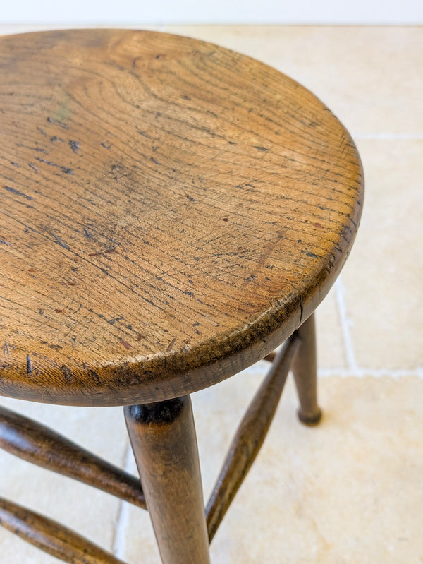 Antique Victorian Elm & Beech Country Stool c.1890