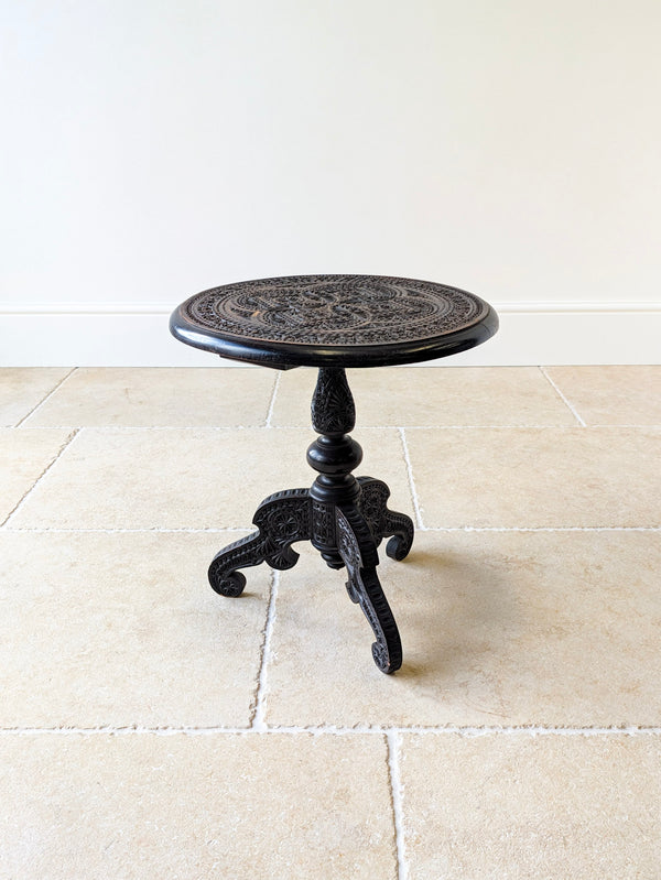 Antique Victorian Anglo-Indian Carved Ebonised Occasional Table c.1890