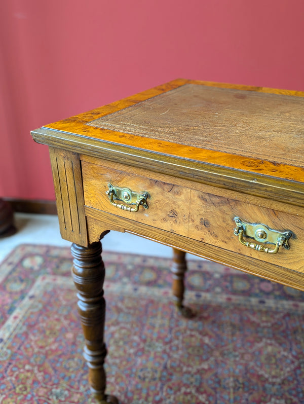 Antique Victorian Burr Walnut Desk / Library Table