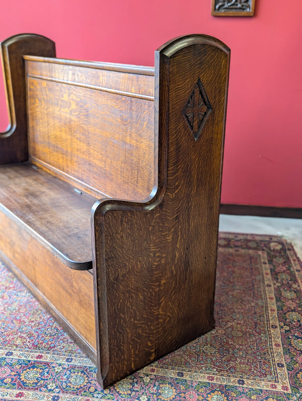 Antique Early 20th Century Oak Chapel Pew with Storage