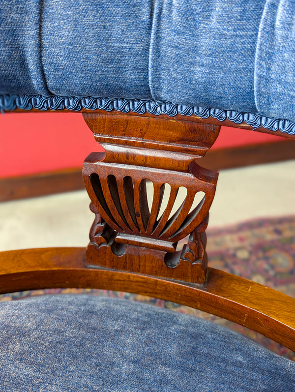 Antique Victorian Mahogany Blue Tub Chair