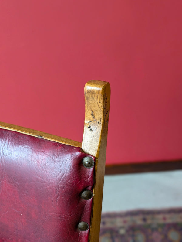 Mid Century Brutalist X-Frame Oak Desk Chair / Elbow Chair