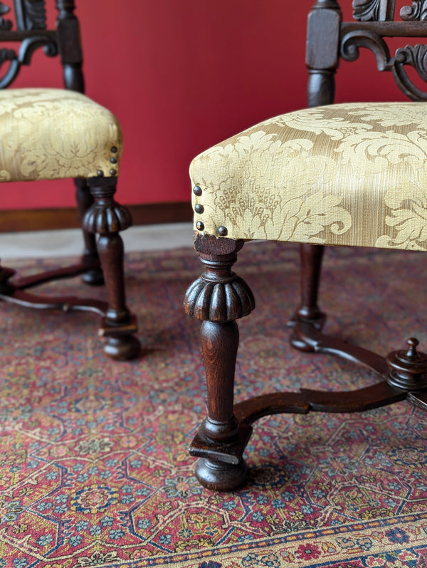 Pair of Antique Late 19th Century Oak William & Mary Style High Back Side Chairs