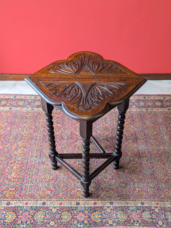 Antique Victorian Carved Oak Bobbin Drop Leaf Occasional Table