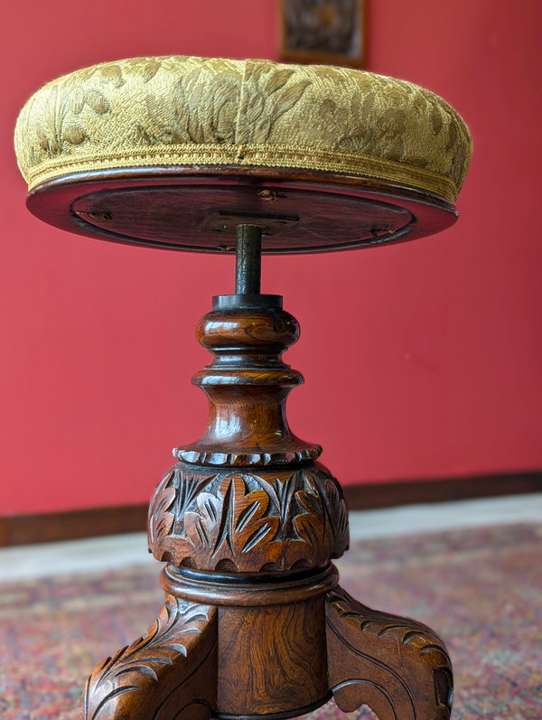 Antique 19th Century Rosewood Rise & Fall Circular Piano Stool