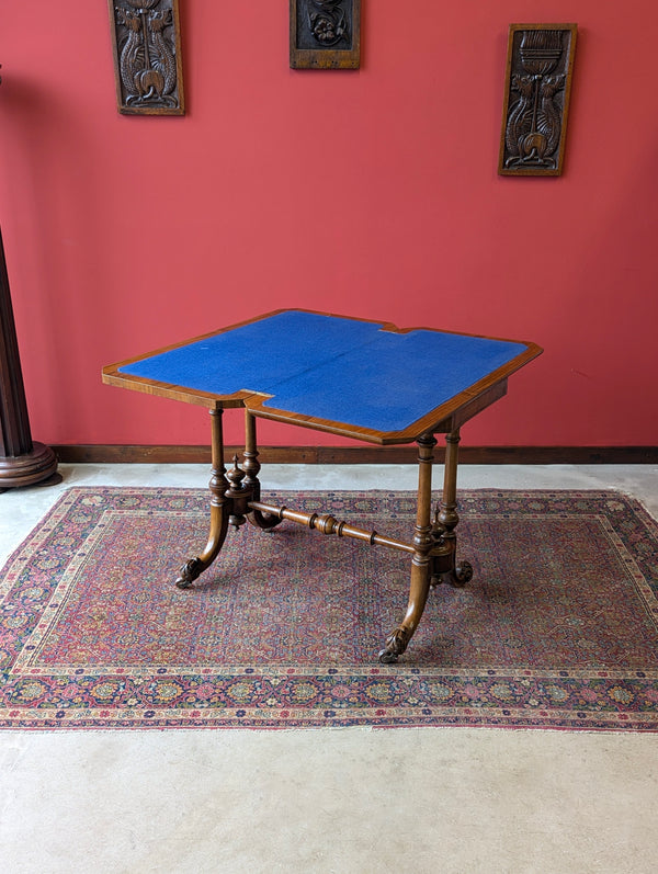 Antique Victorian Burr Walnut Fold Over Card Table