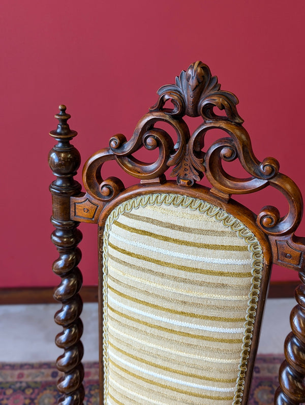 Antique 19th Century Carved Walnut Upholstered Hall Chair