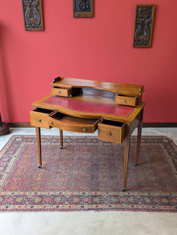 Antique Edwardian Mahogany Red Leather Writing Table Desk