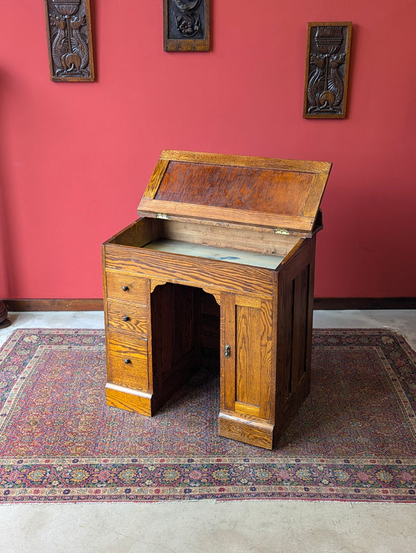 Antique Victorian Oak Clerks Desk / Writing Table / Hostess Stand