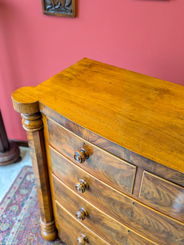 Antique Victorian Flame Mahogany Scotch Chest of Drawers