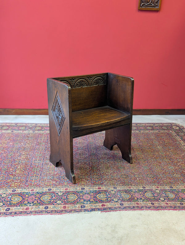 Antique Victorian Oak Prayer Bench / Small Hall Chair