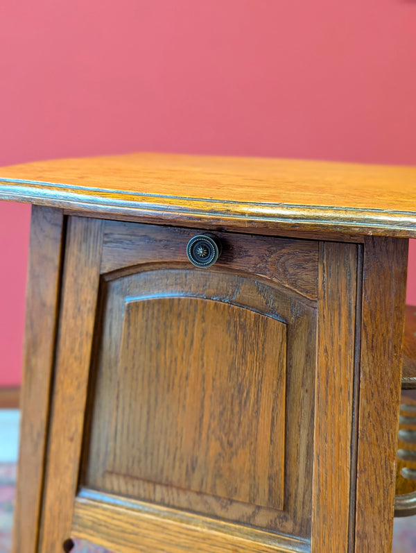 Antique Edwardian Oak Occasional Table with Pipe Rack & Cupboard