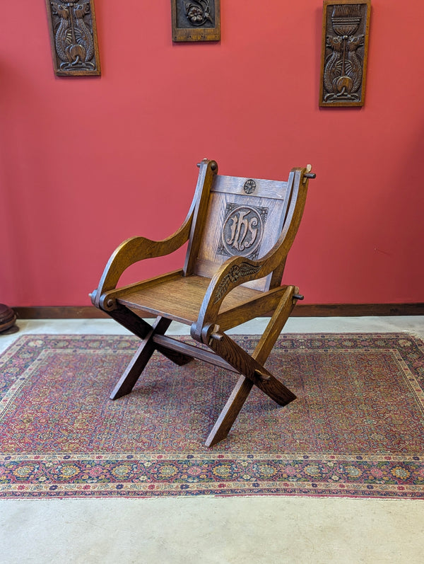 Antique Early 20th Century Oak Ecclesiastical Glastonbury Chair