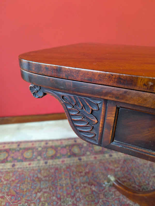 Antique 19th Century Mahogany Fold Over Pedestal Card Table