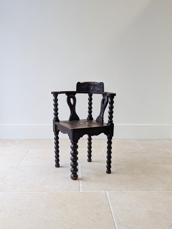 Antique Victorian Carved Oak Bobbin Corner Chair c.1890