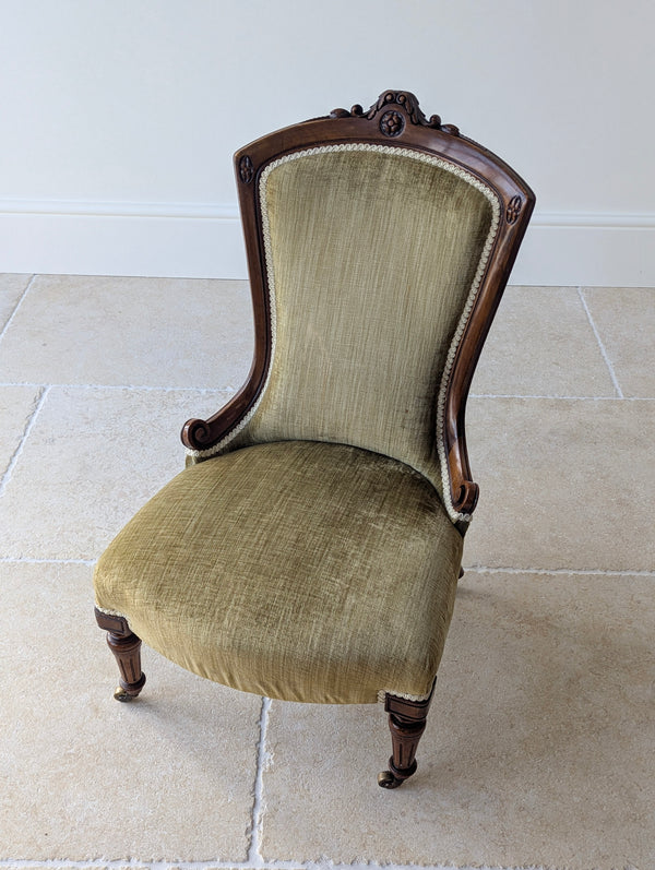 Antique Victorian Walnut Low Bedroom Chair c.1870