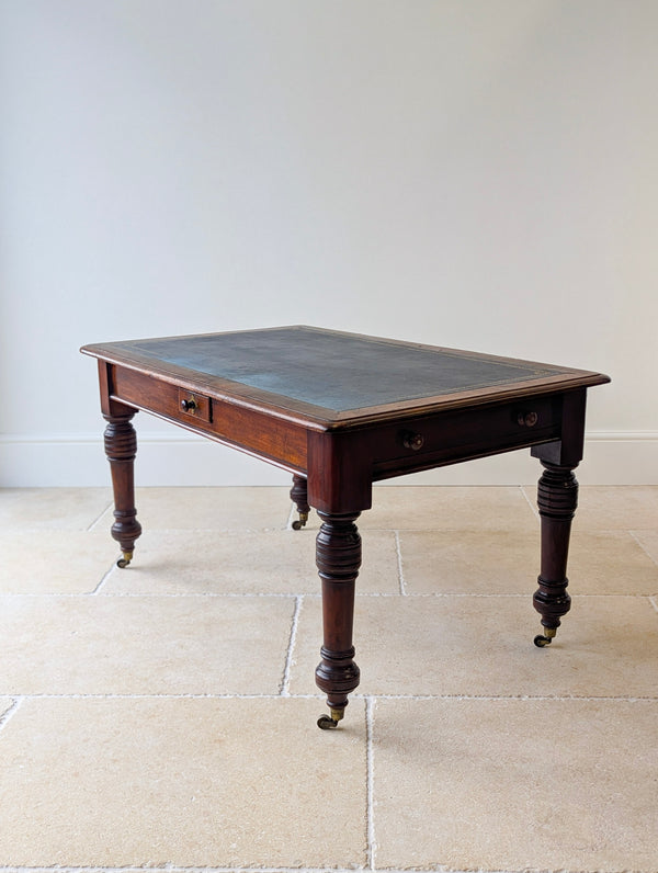 Antique Early Victorian Mahogany Library Table with Leather Top c.1850