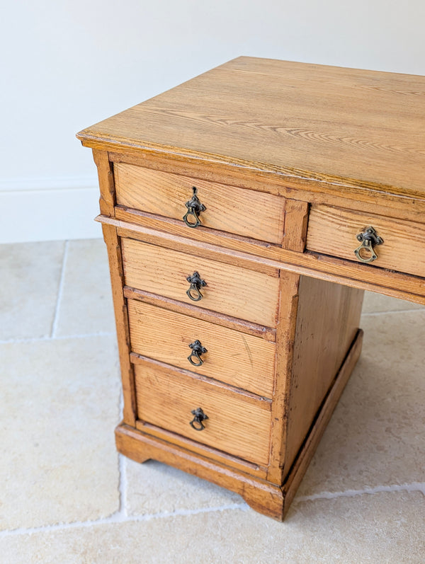 Antique Victorian Aesthetic Movement Solid Ash Pedestal Desk c.1880