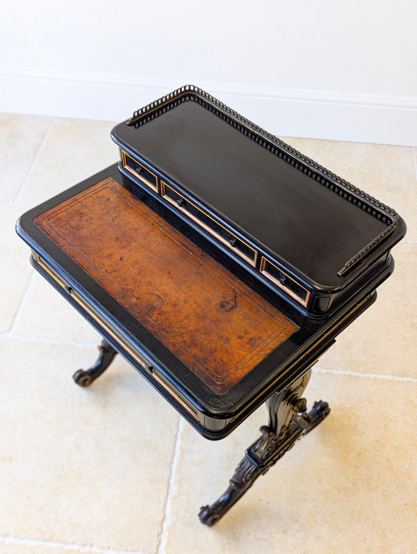 Antique Victorian Ebonised Bonheur du Jour Writing Table c.1870
