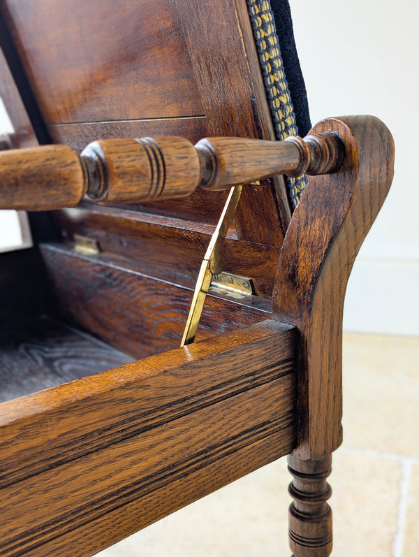 Antique Victorian Golden Oak Piano Stool with Storage c.1890