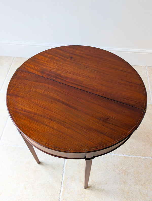 Antique George III Inlaid Mahogany Demi-Lune Fold-Over Tea Table c.1790