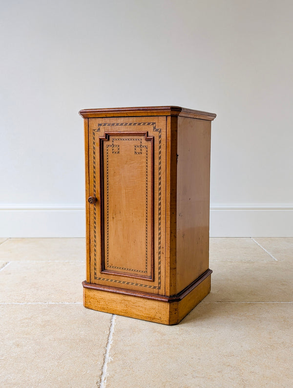 Antique Aesthetic Movement Satin Birch and Walnut Bedside Cabinet c.1890