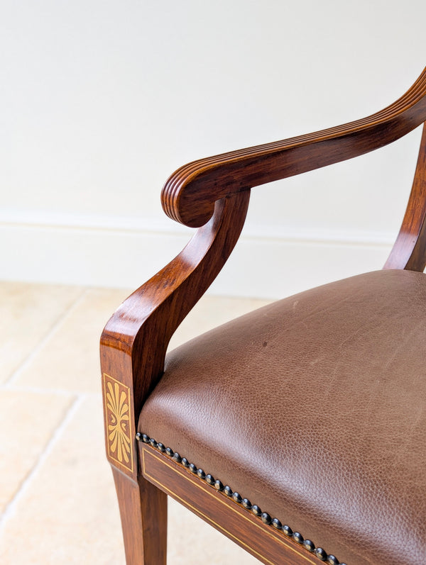 Antique Edwardian Rosewood & Brass Inlaid Desk Chair c.1910