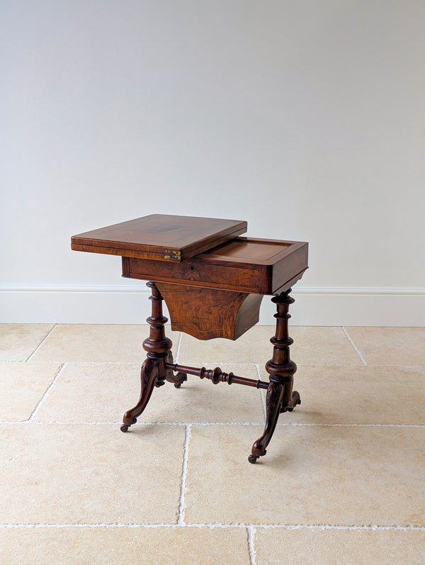 Antique Victorian Burr Walnut Work & Games Table c.1870
