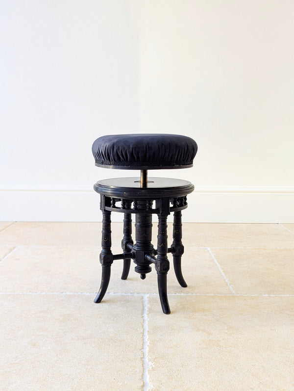 Antique Victorian Ebonised Aesthetic Movement Adjustable Piano Stool c.1880