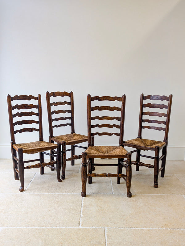 Set of Four Antique Georgian Oak Ladderback Dining Chairs c.1800