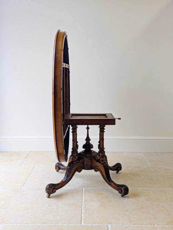 Antique Victorian Burr Walnut Tilt-Top Centre Table c.1860