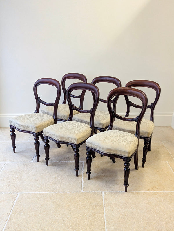 Set of Six Antique Victorian Mahogany Balloon Back Dining Chairs c.1860