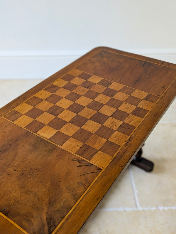 Antique Victorian Walnut Bobbin Chess / Games Table c.1880