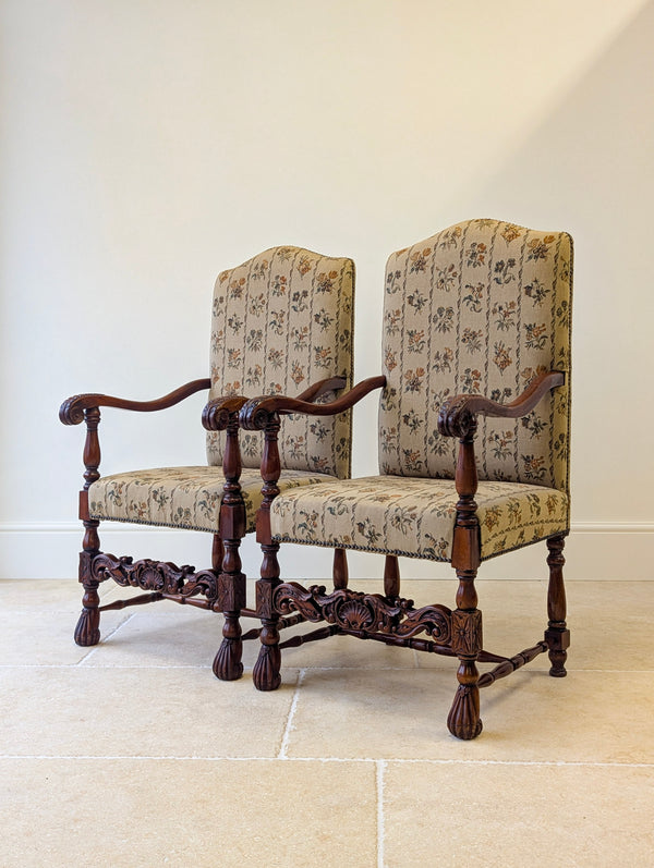 Pair of Antique Late Victorian Walnut Armchairs c.1890