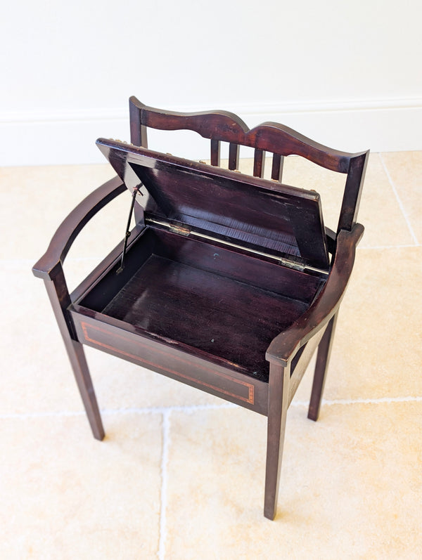 Antique Edwardian Mahogany Piano Stool with Storage c.1910
