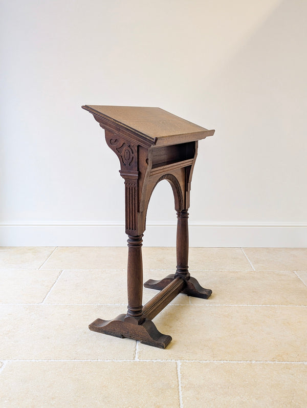 Antique Victorian Gothic Revival Oak Lectern c.1893