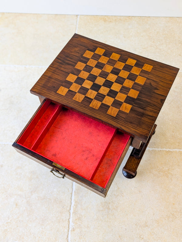 Antique Victorian Rosewood Games Table with Chess Table Top c.1890