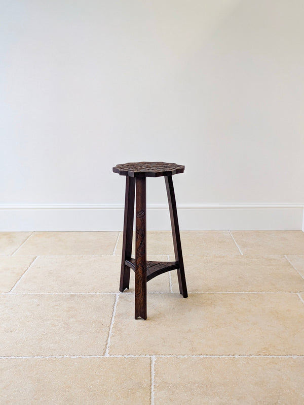 Antique Early 20th Century Carved Oak Commemorative Occasional Table c.1920