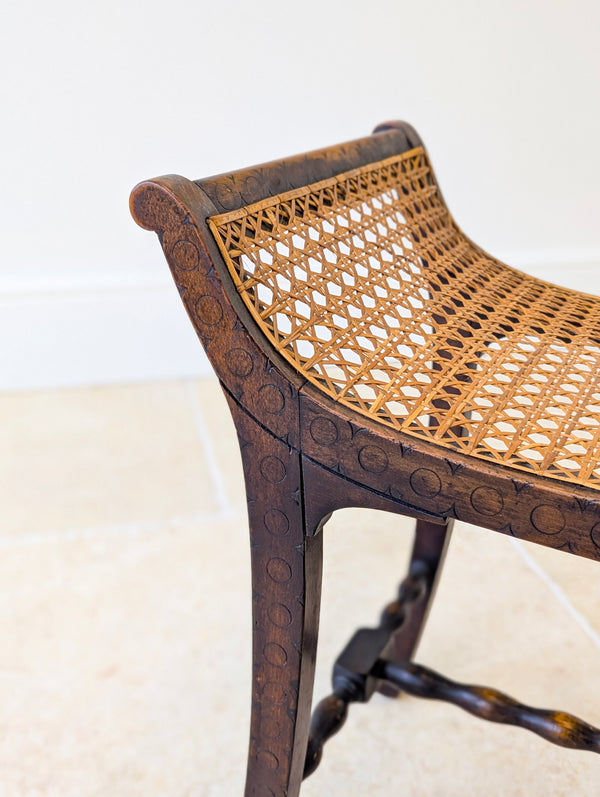 Antique Edwardian Oak Caned Dressing Table Stool c.1910