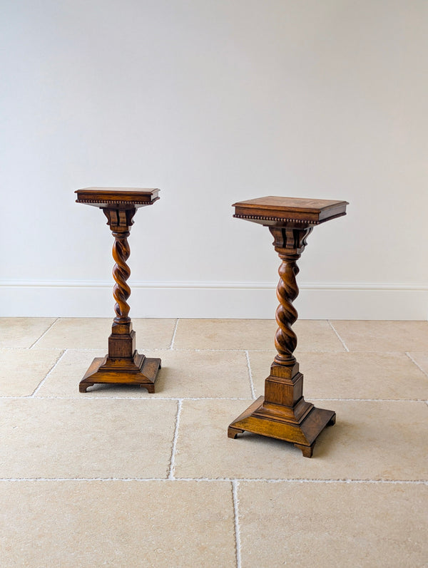 Antique Late Victorian Pair of Oak Torchères c.1890