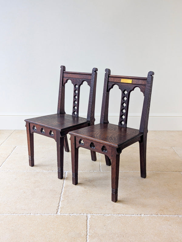 Antique Edwardian Gothic Revival Oak Church Chairs c.1911