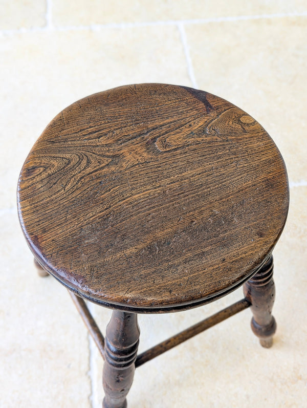 Antique Early Victorian Elm & Beech Country Stool c.1850