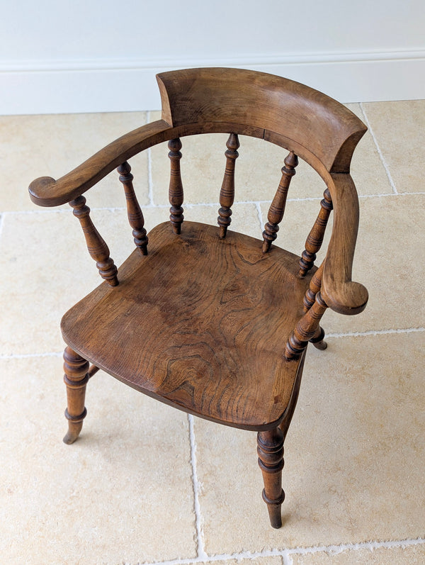 Antique Late Victorian Elm & Beech Captain's Desk Chair c.1880