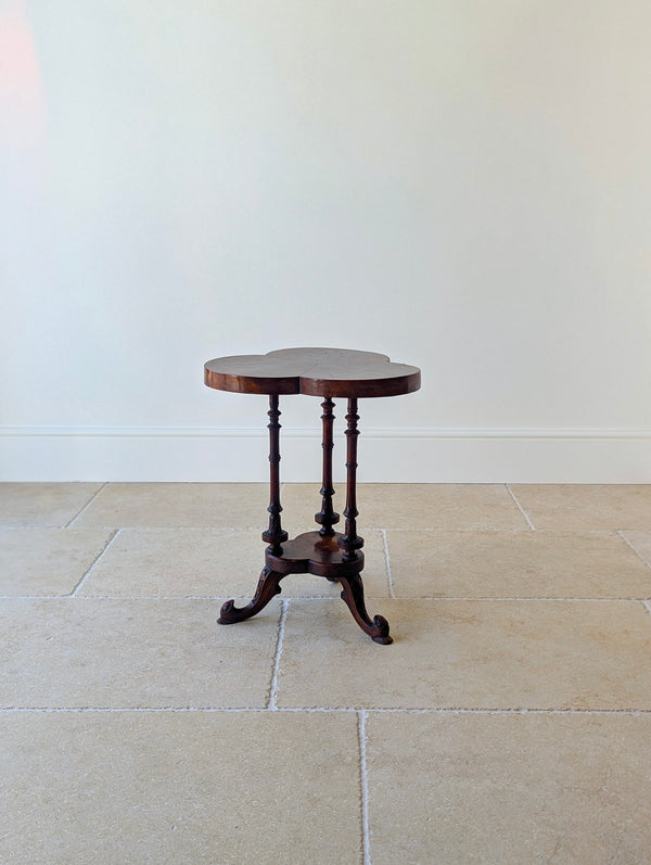 Antique Victorian Burr Walnut Trefoil Occasional Table c.1860