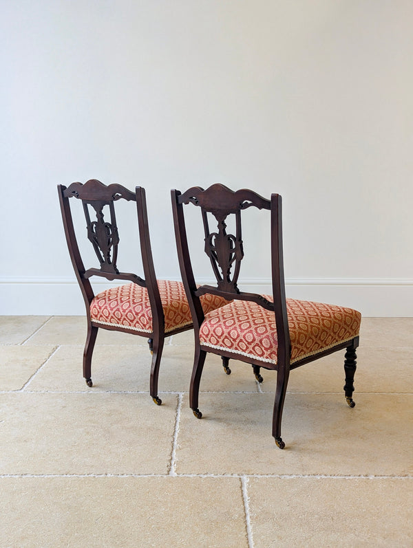 Pair of Antique Edwardian Sheraton Revival Mahogany Salon Chairs c.1905