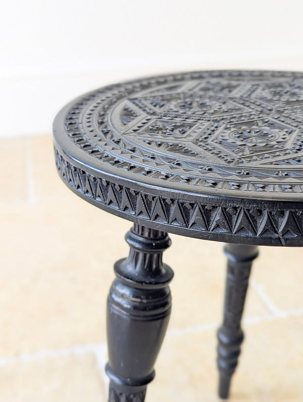 Antique Victorian Ebonised Chip-Carved Occasional Table c.1890